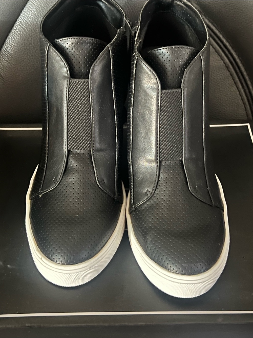 Women Black Slip-On Casual Sneakers - Clean Leather Look